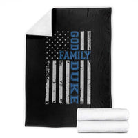 God Family Duke Throw Blanket Blue Game Day Vintage American Flag