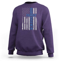 God Family Duke Sweatshirt Blue Game Day Vintage American Flag