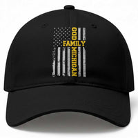 God Family Michigan Baseball Cap Game Day Vintage American Flag