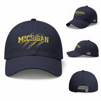 Michigan Fan Baseball Cap MI State Sports Game Day Scratch Mark