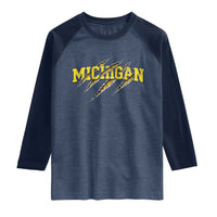 Michigan Fan Raglan Shirt MI State Sports Game Day Scratch Mark