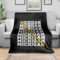 Michigan Fan Throw Blanket Yellow Bold Athletic Sport State Letters Game Day