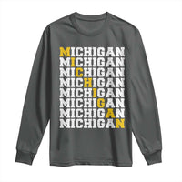 Michigan Fan Long Sleeve Shirt Yellow Bold Athletic Sport State Letters Game Day