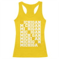 Michigan Fan Racerback Tank Top Yellow Bold Athletic Sport State Letters Game Day