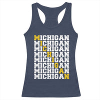 Michigan Fan Racerback Tank Top Yellow Bold Athletic Sport State Letters Game Day