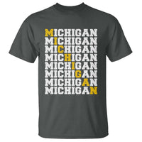 Michigan Fan T Shirt Yellow Bold Athletic Sport State Letters Game Day