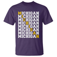 Michigan Fan T Shirt Yellow Bold Athletic Sport State Letters Game Day