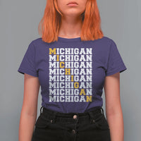 Michigan Fan T Shirt For Women Yellow Bold Athletic Sport State Letters Game Day