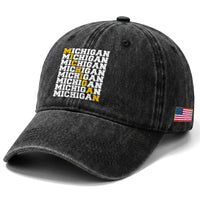Michigan Fan Washed Cotton Baseball Cap Yellow Bold Athletic Sport State Letters Game Day