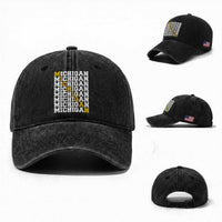 Michigan Fan Washed Cotton Baseball Cap Yellow Bold Athletic Sport State Letters Game Day