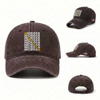 Michigan Fan Washed Cotton Baseball Cap Yellow Bold Athletic Sport State Letters Game Day