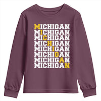 Michigan Fan Youth Sweatshirt Yellow Bold Athletic Sport State Letters Game Day