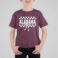 Alabama Fan T Shirt For Kid AL State Sport Coquette Bow Checkered Design Game Day