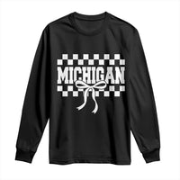 Michigan Fan Long Sleeve Shirt MI State Sport Coquette Bow Checkered Design Game Day