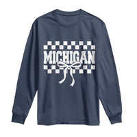 Michigan Fan Long Sleeve Shirt MI State Sport Coquette Bow Checkered Design Game Day