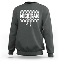 Michigan Fan Sweatshirt MI State Sport Coquette Bow Checkered Design Game Day