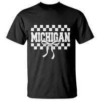 Michigan Fan T Shirt MI State Sport Coquette Bow Checkered Design Game Day