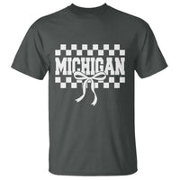 Michigan Fan T Shirt MI State Sport Coquette Bow Checkered Design Game Day