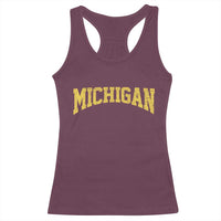 Michigan Fan Racerback Tank Top Yellow Bold Sport State Letters Game Day