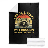 50th Birthday Raccoon Throw Blanket Feral And Fifty Still Digging Through Life's Trash Est 1976