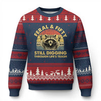 50th Birthday Raccoon Ugly Christmas Sweater Feral And Fifty Still Digging Through Life's Trash Est 1976