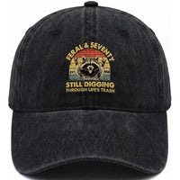 70th Birthday Raccoon Washed Cotton Baseball Cap Feral And Seventy Still Digging Through Life's Trash Est 1956