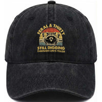 30th Birthday Raccoon Washed Cotton Baseball Cap Feral And Thirty Still Digging Through Life's Trash Est 1996