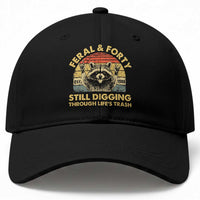 40th Birthday Raccoon Baseball Cap Feral And Forty Still Digging Through Life's Trash Est 1986
