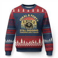 40th Birthday Raccoon Ugly Christmas Sweater Feral And Forty Still Digging Through Life's Trash Est 1986