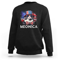 Funny 4th Of July Sweatshirt Meowica American Flag USA Cat - Wonder Print Shop