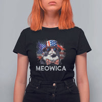 Funny 4th Of July T Shirt For Women Meowica American Flag USA Cat - Wonder Print Shop