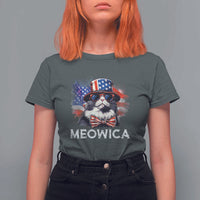 Funny 4th Of July T Shirt For Women Meowica American Flag USA Cat - Wonder Print Shop