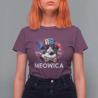 Funny 4th Of July T Shirt For Women Meowica American Flag USA Cat - Wonder Print Shop