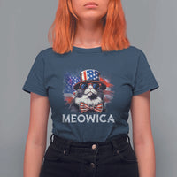 Funny 4th Of July T Shirt For Women Meowica American Flag USA Cat - Wonder Print Shop