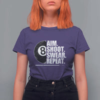 Billards Lover T Shirt For Women Aim Shoot Swear Repeat Funny Pool Balls Cue - Wonder Print Shop