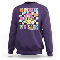 Bruh We Back Sweatshirt Back To School Retro Groovy Smiley Face - Wonder Print Shop