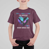 Suicide Prevention Awareness T Shirt For Kid I Wear Teal And Purple For Someone I Miss Every Single Day Heart - Wonder Print Shop