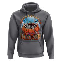 Just Waiting For Halloween Hoodie Spooky Skeleton Pumpkin Summer Vibes - Wonder Print Shop