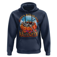 Just Waiting For Halloween Hoodie Spooky Skeleton Pumpkin Summer Vibes - Wonder Print Shop