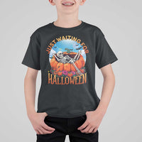 Just Waiting For Halloween T Shirt For Kid Spooky Skeleton Pumpkin Summer Vibes - Wonder Print Shop