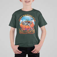 Just Waiting For Halloween T Shirt For Kid Spooky Skeleton Pumpkin Summer Vibes - Wonder Print Shop