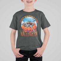 Just Waiting For Halloween T Shirt For Kid Spooky Skeleton Pumpkin Summer Vibes - Wonder Print Shop