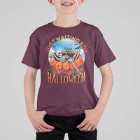 Just Waiting For Halloween T Shirt For Kid Spooky Skeleton Pumpkin Summer Vibes - Wonder Print Shop
