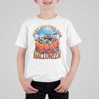 Just Waiting For Halloween T Shirt For Kid Spooky Skeleton Pumpkin Summer Vibes - Wonder Print Shop