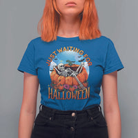 Just Waiting For Halloween T Shirt For Women Spooky Skeleton Pumpkin Summer Vibes - Wonder Print Shop