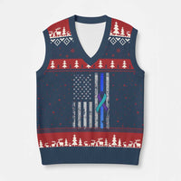 Police Suicide Prevention Awareness American Flag Ribbon Support V-Neck Knit Sweater Vest
