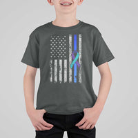 Police Suicide Prevention Awareness American Flag Ribbon Support T Shirt For Kid