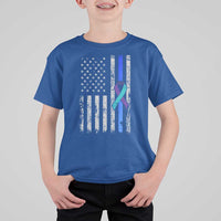Police Suicide Prevention Awareness American Flag Ribbon Support T Shirt For Kid