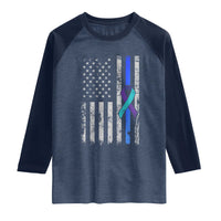 Police Suicide Prevention Awareness American Flag Ribbon Support Raglan Shirt