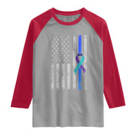 Police Suicide Prevention Awareness American Flag Ribbon Support Raglan Shirt